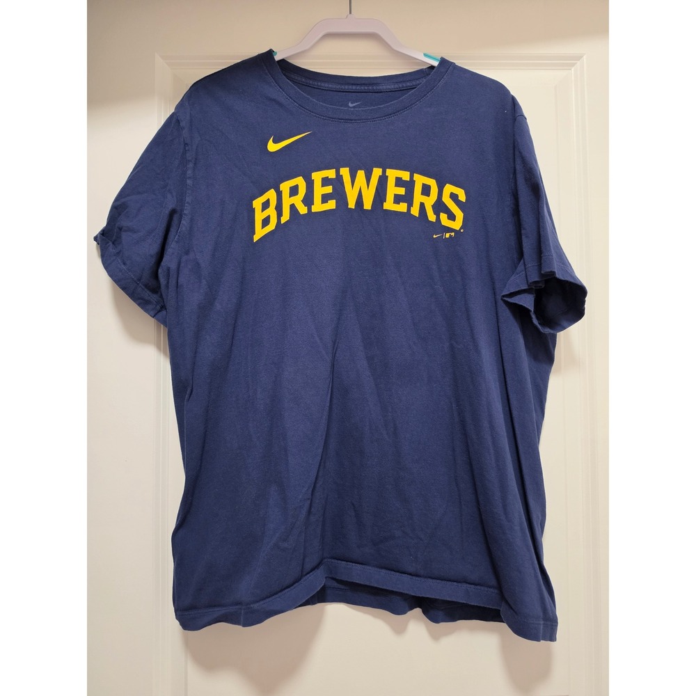Nike Milwaukee Brewers Brice Turang 0 Navy Blue MLB Player T-Shirt Mens XXL